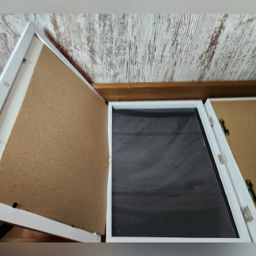 Set of Art Frame Hinged Front Opening Magnetic Closure Storage Compartment White